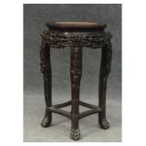 ORIENTAL CARVED ROSEWOOD TABORET W/ MARBLE INSERT