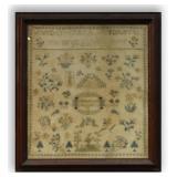 1819 SAMPLER BY RACHEL KNIGHT W/ DEER, BIRDS,