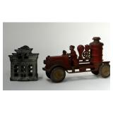 CAST IRON STILL BANK AND FIRE PUMPER