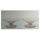 2 VENETIAN GLASS OPEN COMPOTES W/ BLUE RIMS