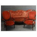 3 PCS VICTORIAN PARLOUR FURNITURE, BLACK WALNUT