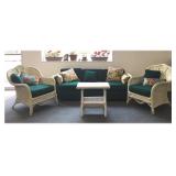 3 PC. WICKER SET, SOFA & 2 ARM CHAIRS W/ CUSHIONS