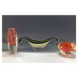 3 PIECES MURANO GLASS, 1 SGND
