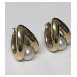 PR OF 14KT YELLOW GOLD & PEARL EARRINGS