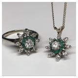DIAMOND & EMERALD STAR RING & PENDANT ON CHAIN
