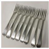 8 ENGLISH STERLING DINNER FORKS, 1759