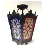 HEXTAGONAL RUBY & COBALT BOHEMIAN GLASS PANEL HALL