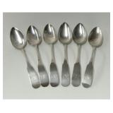 SET OF 6 LARGE COIN SILVER SPOONS BY WELLES,