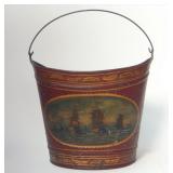 19THC. FRENCH TOLE PEINTE FUEL BUCKET W/ NAUTICAL