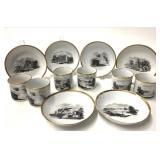 6 EARLY 19THC. CUPS & SAUCERS W/ BLACK LANDSCAPE