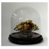 19THC. GLASS DOME W/ SCULPED WAX FLOWER BOUQUET