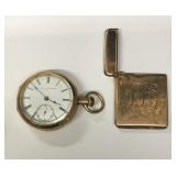 GOLD FILLED ELGIN POCKET WATCH & MATCH SAFE