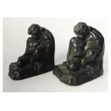 PR OF ARMOURED BRONZE SCULPTURAL BOOKENDS
