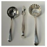 3 PCS FEATHER EDGE ENGLISH STERLING: SHELL LADLE,