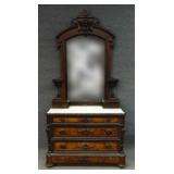 RENAISSANCE REVIVAL MARBLE TOP BUREAU  W/ CARVED