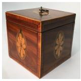 INLAID CUBE SHAPED TEA CADDY (5" T X 5" W X 5"D)
