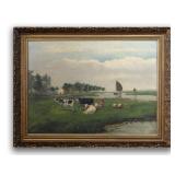 O/C "DUTCH LANDSCAPE W/ COWS" SGND VAN MAKEN