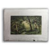 EARLY FIREBOARD W/ 1898 OIL PAINTING  APPLIED TO