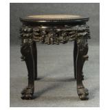 TEAKWOOD CARVED TABORETTE W/ MARBLE INSERT