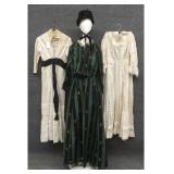 3 VINTAGE DRESSES  & A VINTAGE LADIES HAT