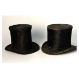 2- 19THC. BEAVER FELT STOVEPIPE HATS, ATTIC FRESH