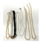 6 STRANDS OF PEARLS, 1 W/ ONYX & GOLD BEADS