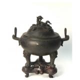 19THC. BRONZE INCENSE BURNER W/ FIGURAL DRAGON