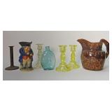 AQUA BLUE FLASK W/ CORNUCOPIA & EAGLE & 3 CANARY