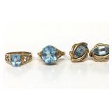 2 BLUE TOPAZ RINGS & PR OF BLUE TOPAZ EARRINGS