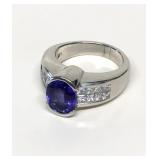 TANZANITE & DIAMOND RING SET IN PLATINUM
