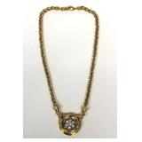 18KT YELLOW GOLD & DIAM CLUSTER NECKLACE