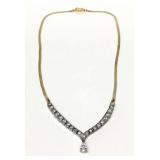14KT TWO TONE DIAMOND DROP NECKLACE
