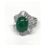 VINTAGE 8KT WHITE GOLD JADEITE W/2 CTW DIAMOND