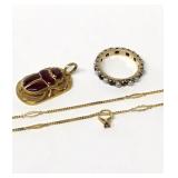3 PCS: 18KT SCARAB PENDANT,  GOLD, PEARL & GARNET