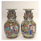 PR OF ROSE MEDALLION VASES 12 1/2" TALL