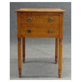 EARLY 19THC. AMER. TIGER MAPLE 2 DRAWER STAND