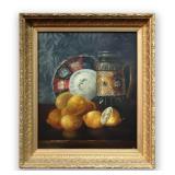 LATE 19THC. STILL LIFE OF IMARI, LEMONS & TANKARD