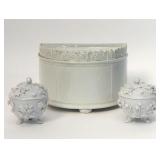 2 COVERED BLANC DE CHINE CHEALSEA 3" POTS &