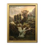 19THC. AMERICAN SCHOOL WATERFALL OIL / CANVAS