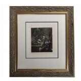 REMBRANDT VON RIJN ETCHING "THE GOLD WEIGHER" 1639