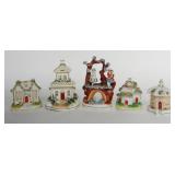 5 STAFFORDSHIRE  HOUSES, 4 PASTILLE BURNERS
