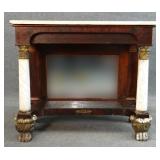 NY CLASSICALLY CARVED PIER TABLE W/ MARBLE COLUMNS