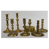 EARLY BRASS CANDLESTICKS INC. CAPSTAN, QUEEN ANNE
