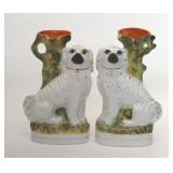 PR OF LARGE STAFFORDSHIRE DOG SPILL VASES 13 3/4"T