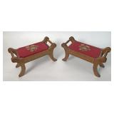 PR OF TIGER MAPLE CRICKET STOOLS W/ NEEDPOINT