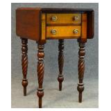 TWO DRAWER DROPLEAF STAND W/ TIGER MAPLE