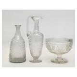 19THC. CRYSTAL COMPOTE, DECANTER & EWER