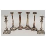 THREE PR OF SHEFFIELD PLATED CANDLESTICKS