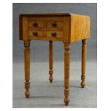 FIGURED MAPLE DROPLEAF STAND W/ DRAWERS ON BOTH