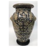 LG HAND PAINTED ITALIAN TERRA COTTA VASE ON STAND